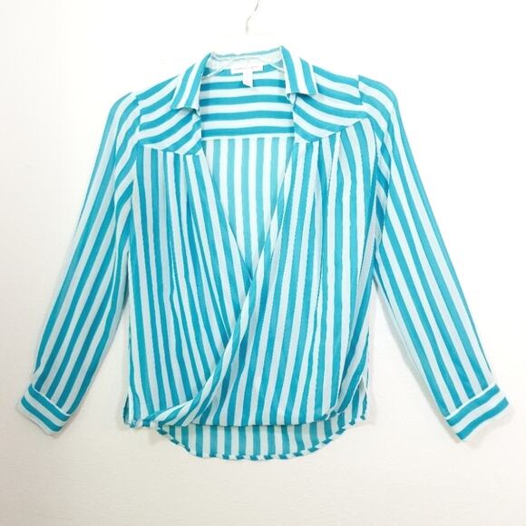 Ambiance striped chiffon wrap front top S - Picture 1 of 7